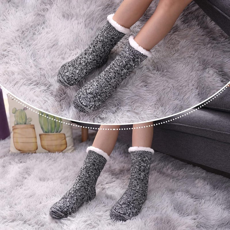 LINEMIN Womens Slipper Socks Winter Warm Fleece Lined Socks Cozy Soft Thick Fuzzy Non Slip Indoor Christmas Socks - Image 4